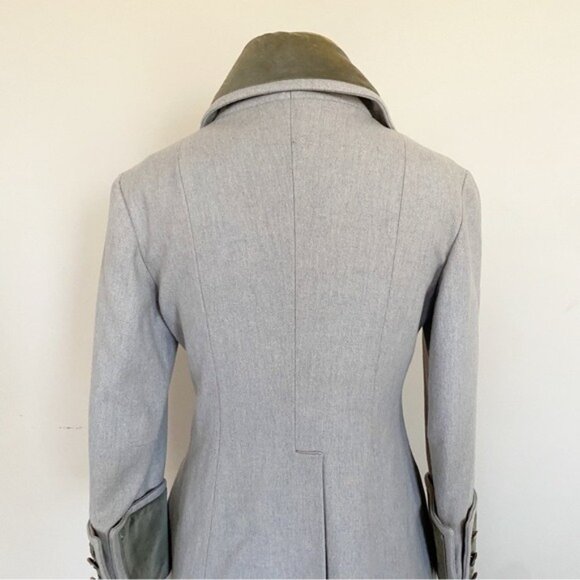 Vintage 1960s Military Style Wool Coat Velvet Collar Cuffs Gray 4 - Picture 8 of 10